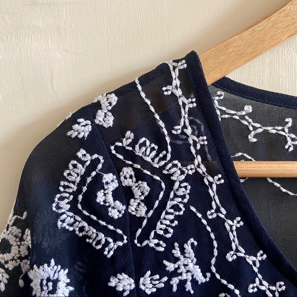 Free People Pennies Sequel embroidered navy blue peplum blouse - Picture 5 of 6